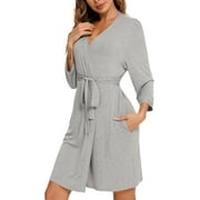 kar Short Robes For Women Soft Bathrobe Lightweight Bamboo Kimono Robes Ladies Loungewear Gray X-Large
