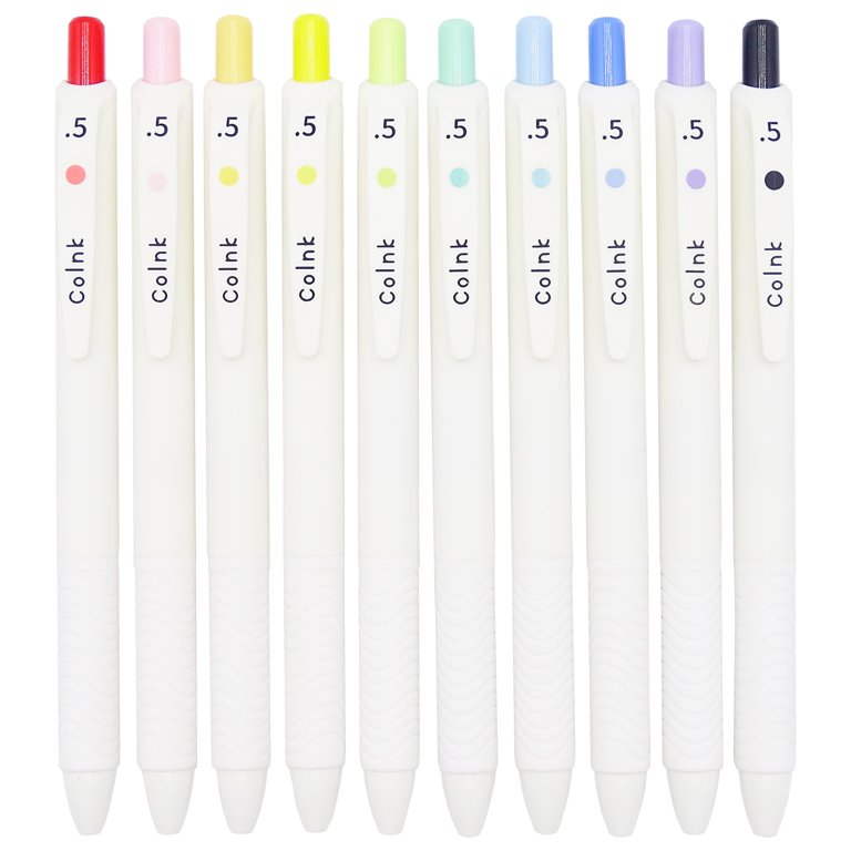 COLNK Color Gel Pens Fine Point 0.5mm, Retractable Gel Ink Writing Pens  Assorted Colors ,Soft Touch, Count-10 