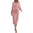 thumbnail image 3 of Women's Long Shirt Dress Mid Sleeve Button Casual Dresses Pink XXL, 3 of 9