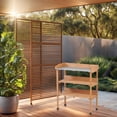 thumbnail image 2 of Outdoor Wooden Potting Bench Table with Metal Tabletop,3 Layers Outdoor Work Bench for Garden,Garage,Light Brown, 2 of 7