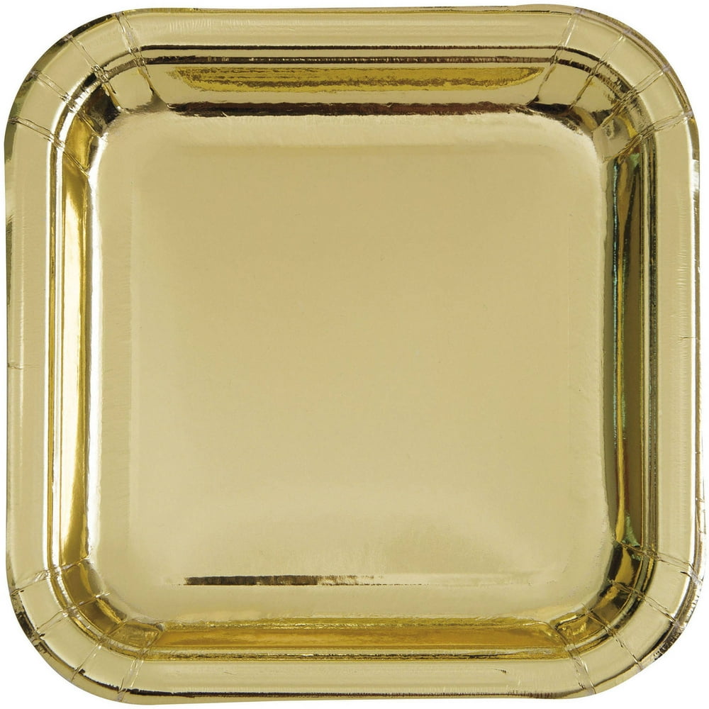 Square Paper Plates, 7 in, Gold Foil, 8ct