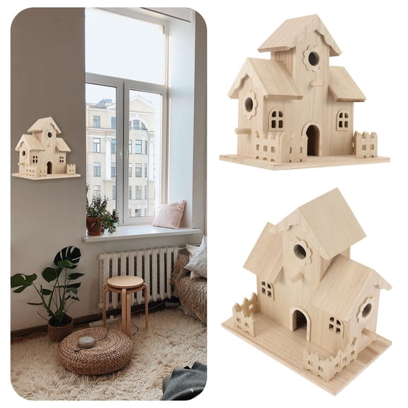 Homoyoyo Beige Wooden Birdhouse for Pet Birds, Indoor Outdoor Home and Office Decor, Easy to and Clean