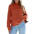 thumbnail image 2 of Women High Neck Oversized Sweaters Batwing Long Sleeve Pullover Loose Chunky Knit Jumper Brick Red L, 2 of 8