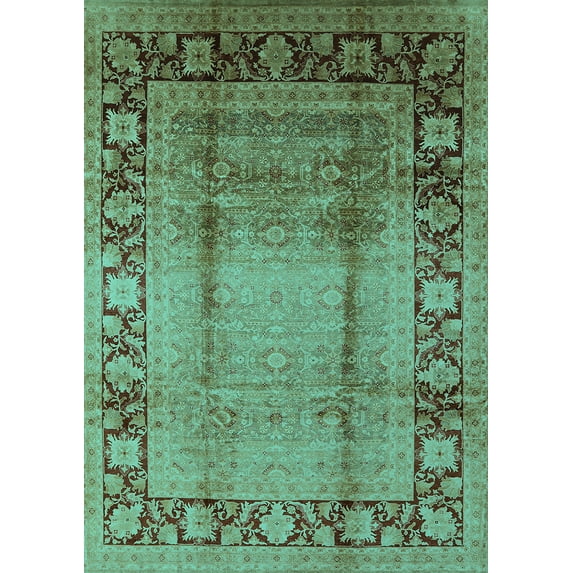Ahgly Company Indoor Rectangle Oriental Turquoise Blue Industrial Area Rugs, 7' x 10'