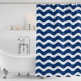 thumbnail image 4 of Navy Blue White Waterproof Fabric Shower Curtain,Abstract Waves Water Ripple Striped Waterproof Fabric Shower Curtain for Bathroom Curtains Bathtubs Hotel Shower Curtains with 12 Hooks Long 72x78in, 4 of 8