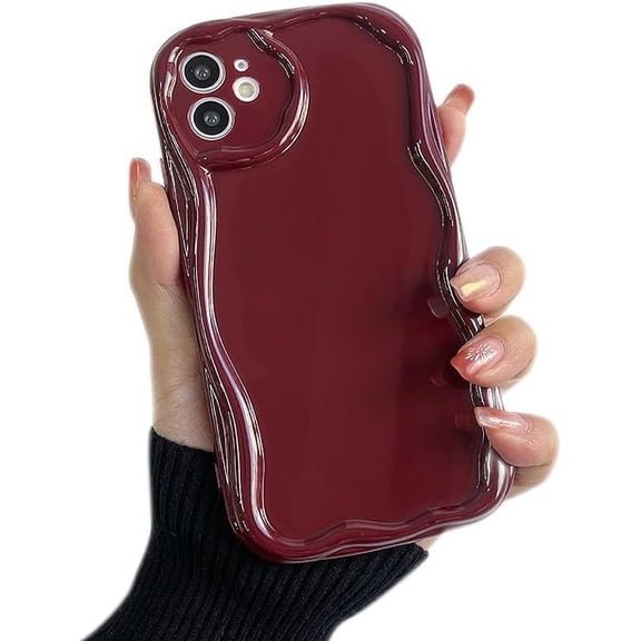 Designed for iPhone Case,Cute Water Wave Shape Frame Flower Shape Camera Lens Protection Shockproof Protective Cover Phone Case (Red,iPhone 12 Pro)