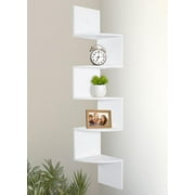 Greenco 5 Tier Wood Floating Wall Mount Corner Shelves White Finish