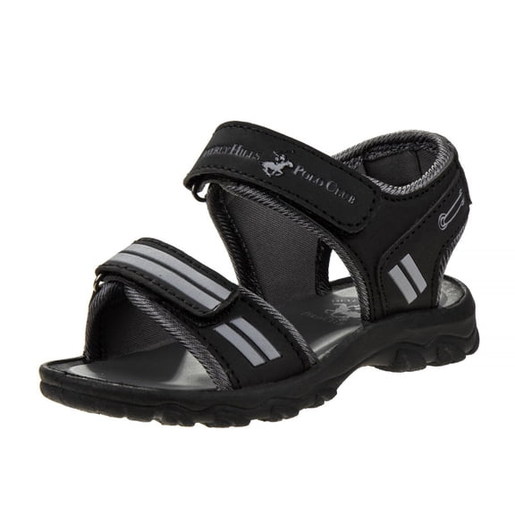 Beverly Hills Polo Club Hook And Loop Boys Open Toe Kids Sport Sandals, Black, 11