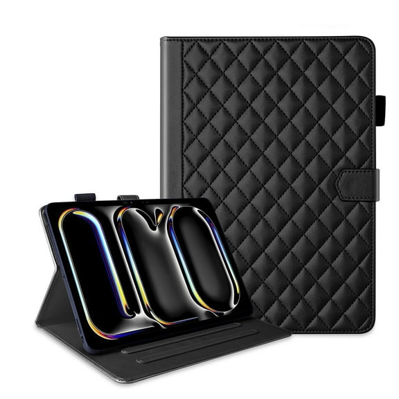 for iPad Pro 13" 2024 M4 7th Generation Folio Flip Case, Elegant Ultra Slim PU Leather Case with Smart Wake Sleep Kickstand Function Pencil Holder and Card Slots for iPad Pro 13" 2024, Black