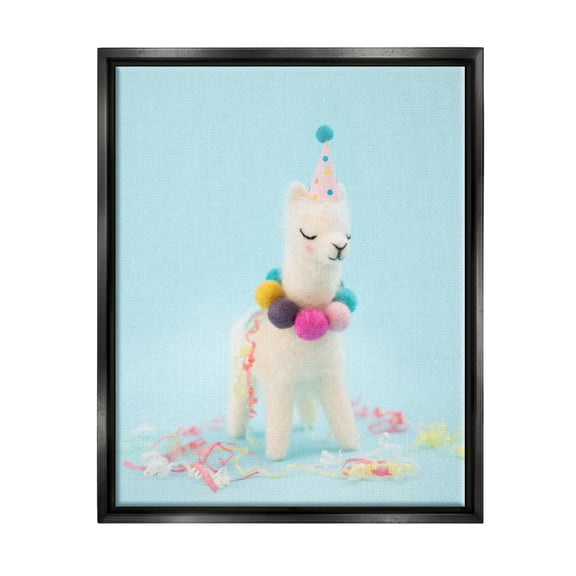 Stupell Pastel Llama Party Hat Celebration Animals & Insects Photography Black Floater Framed Art Print Wall Art