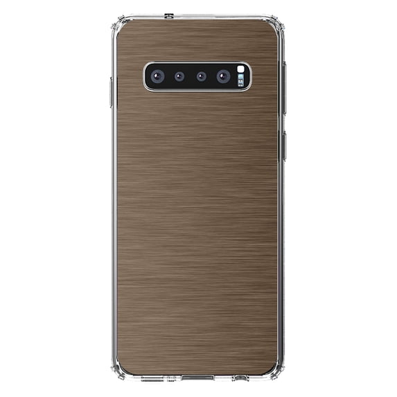 DistinctInk Clear Shockproof Hybrid Case for Samsung Galaxy S10+ PLUS(6.4" Screen) - TPU Bumper, Acrylic Back, Tempered Glass Screen Protector - Brown Stainless Steel Image - Printed Stainless