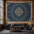 thumbnail image 6 of Intricate Star-Flower Mandala Set Against Deep Navy Background, Mystical Boho for Yoga Enthusiasts, Celestial Wall Art Decor, Housewarming Gift, Tapestry Wall Hanging for Bedroom and Dorm, 6 of 7