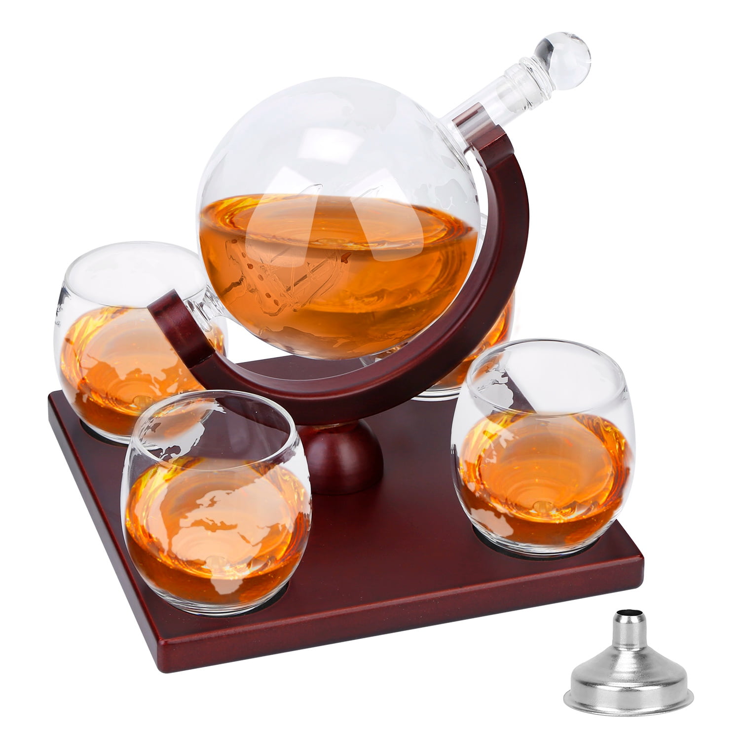 ongeduldig Labe meteoor Moclever Whiskey Globe Decanter Set with 4Pcs 8.45OZ Etched World Map  Whiskey Glasses Wooden Tray Perfect Gift Set For Valentine's Day Wedding  Birthday Festival - Walmart.com