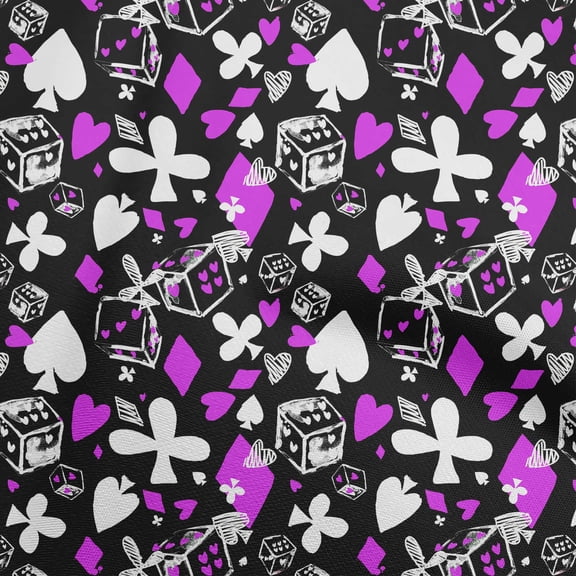 oneOone Cotton Poplin Fuschia Pink Fabric Poker Card Sewing Material Print Fabric By The Yard 56 Inch Wide