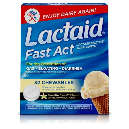 Lactaid Fast Act Lactose Intolerance Relief, Lactase Chewables, Vanilla Twist flavored, 32 single-dose pouches