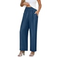 thumbnail image 5 of JGGSPWM Women's Wide Leg Pants Summer Solid Color Casual Elastic Waist Long Lounge Travel Pants Trousers with Pockets Blue L, 5 of 8