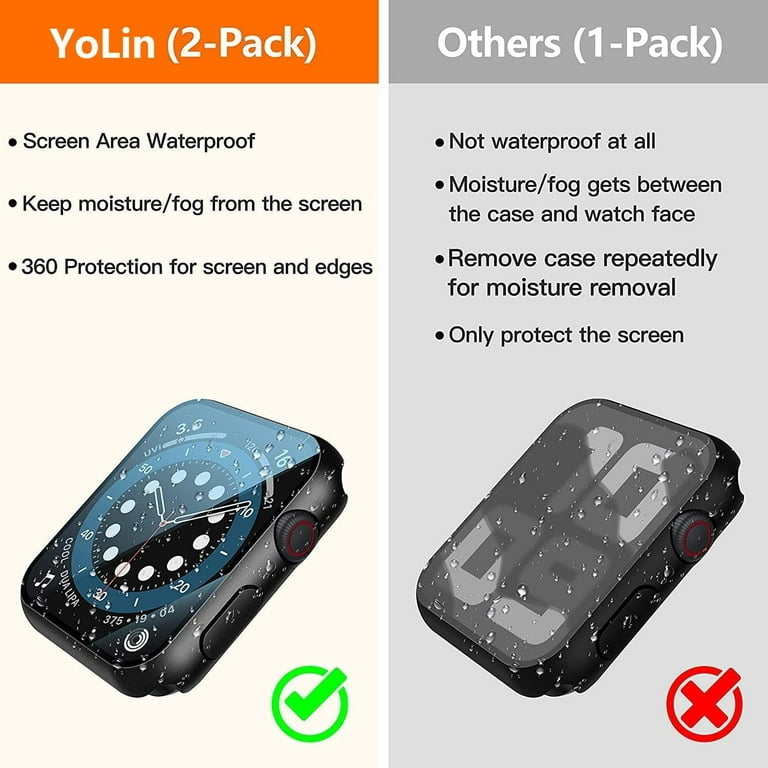 Yolin 2 Pack Waterproof Hard Protective Case with Tempered Glass Screen Protector Compatible Apple Watch Series 6 SE Series 5 Series 4 44mm PC All around Cover For iwatch 44mm 2 Black Walmart