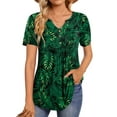 thumbnail image 2 of Fantaslook Womens Tunic Tops Casual Short Sleeve Shirts V Neck Button Pleated Blouses Floral Summer Tops, 2 of 8