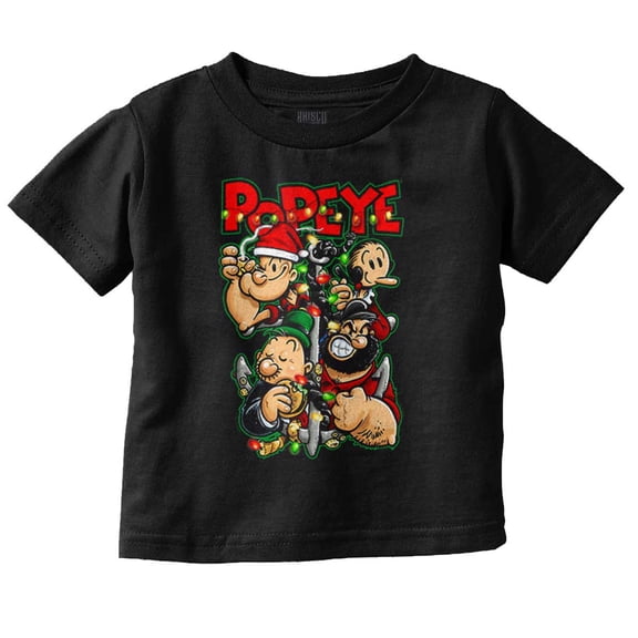 Popeye Christmas Lights Crew Cartoon Toddler Baby Graphic T Shirt Brisco Brands 6M