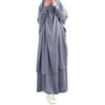 thumbnail image 2 of Baqcunre Sweatpants Women Women'S Muslim Robe Abaya Arab Kaftan Robe Hooded Two-Piece Muslim Robe Soft Top Skirt Set Lounge Sets For Women Womens Pants Grey One Size, 2 of 5