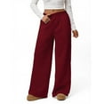 thumbnail image 2 of WTOBBY Women's Loose Comfortable Casual Plush Wide Leg Pants, High Waisted Solid Color Fleece-Lined Winter Trousers with Elastic Waistband,Red L, 2 of 4