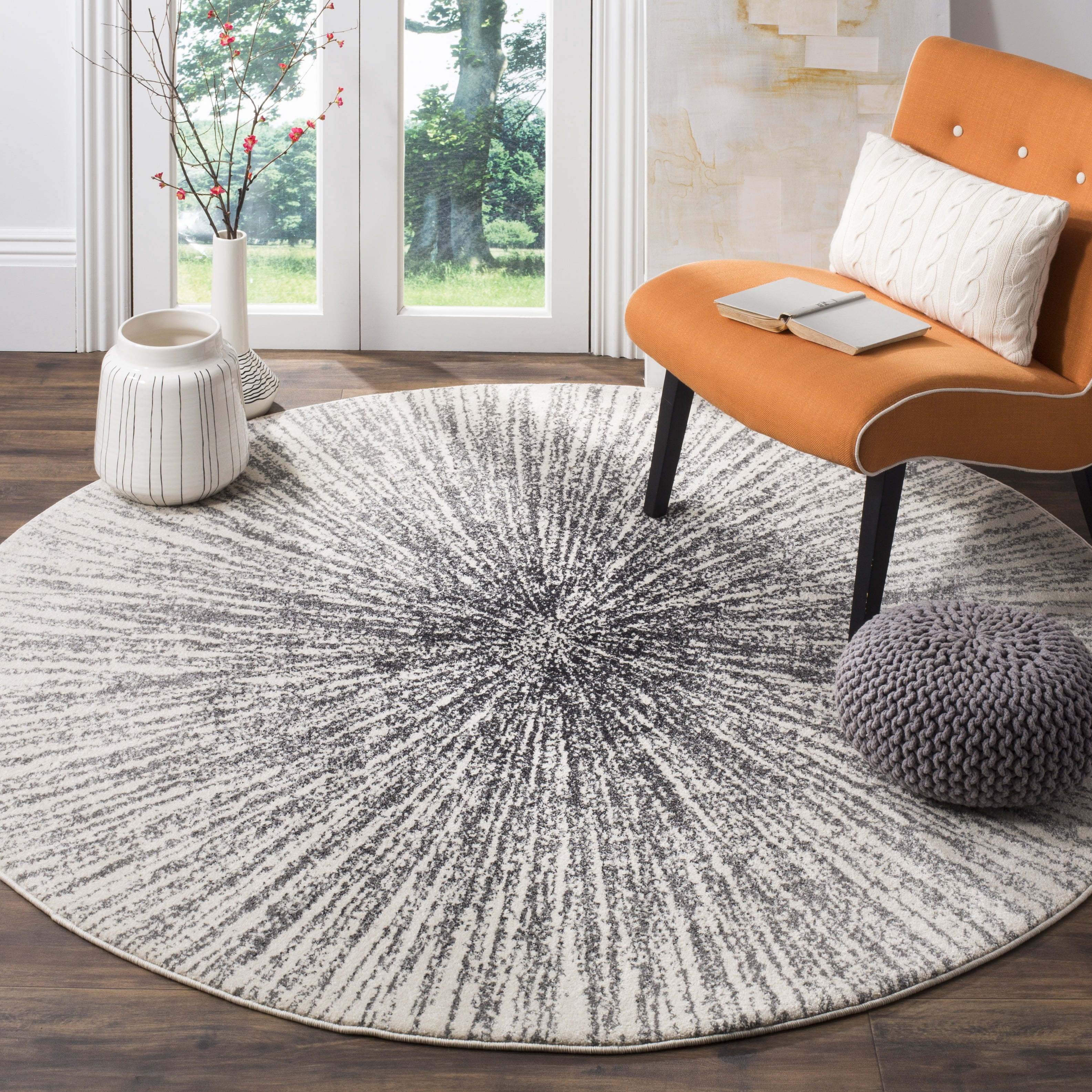 SAFAVIEH Evoke Vana Abstract Area Rug, Black/Ivory, 6'7" x 6'7" Round