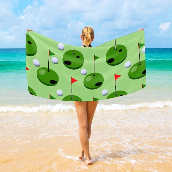Ryvnso Golf Ball and Flag Beach Towel Quick Dry Swimming Yoga Beach Towels Large Sand Free Microfiber Towel 31"W x 71"L