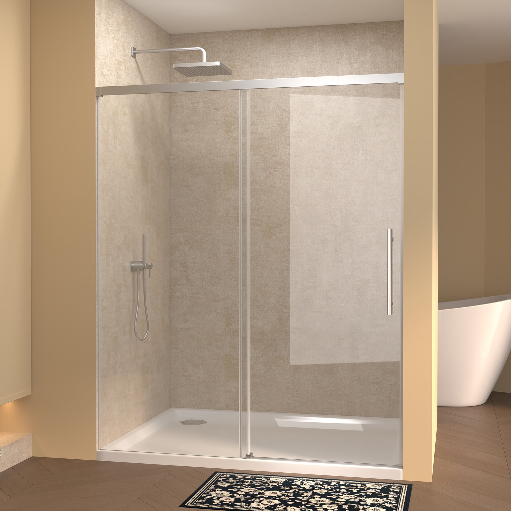 Leumius Single Sliding Shower Door,44"-48" W × 72" H Frameless Glass Shower Door with 1/4" Clear Tempered Glass & Stainless Steel Handle,Chrome