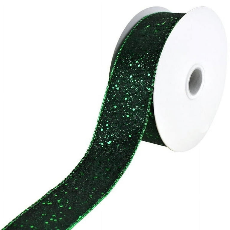 Glittered Lush Double-Sided Wired Ribbon, 1-1/2-Inch, 10-Yard - Dark Green