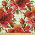 thumbnail image 2 of Ambesonne Floral Fabric by the Yard Upholstery, Red Flowers Watercolor Retro, 5 Yards, Burnt Sienna and Green Brown, 2 of 5