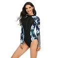 thumbnail image 2 of 1-piece Swimsuits for Women Surfing Diving Rashguard Swimsuits Swimwear Bathing Suit Long Sleeve Bra Padded Zip Front -XL, 2 of 5