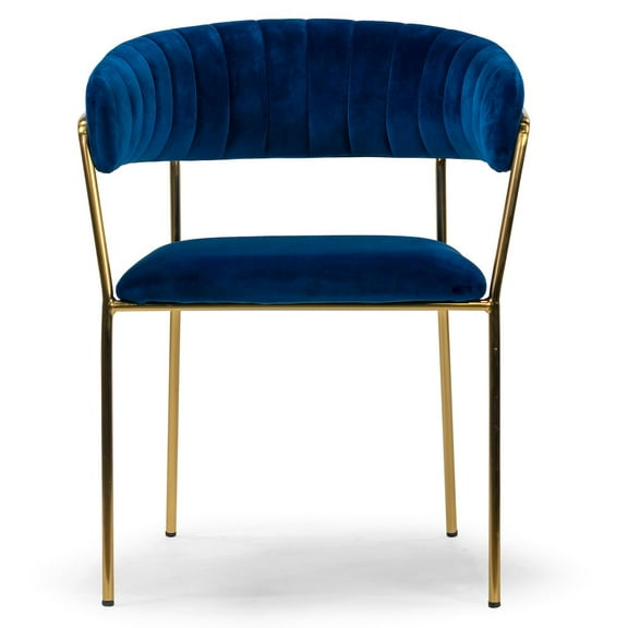 Set of 2 Anya Blue Velvet Arm Chair with Golden Metal Legs