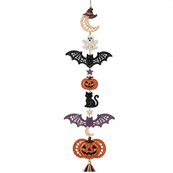 Halloween Pumpkin Bat Crochet Ornament Diy Kit, Diy Yarn Hanging Ornament Set, Ghost Black Cat Moon Design, For Beginner