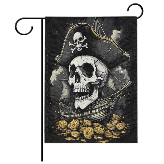 Ryvnso Cool Skeleton Pirate Pattern Garden Flag 12x18 Inch Double Sided Seasonal Yard Decoration