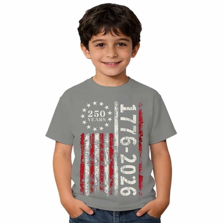 Boys T Shirts 4Th Of July Crew Neck Patriotic Print Short Sleeve Tops for Independence Day Boys Tops Tees Shirts Grey 12 Years-13 Years