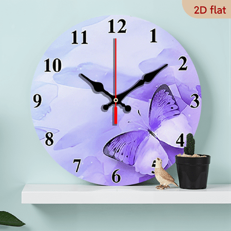 2D Flat 1pc 10Inch Round Wall Clock with Purple Butterfly Design Silent Non Ticking, Colorful Light Up Numbers, Wooden Frame for Home Decor, Perfect Holiday Gift, Wall Clock Living Room