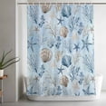 thumbnail image 4 of Blue Gradient Coastal Shower Curtain, Summer Coral Starfish Shell Nautical Waterproof Shower Curtain Set with 12 Hooks Lightweight Bath Curtains Fabric Bathroom Decor 60x72 Inches, 4 of 9