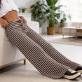 thumbnail image 6 of JUUNthy Womens Striped Lounge Pants, High Waist Wide Leg Stretchy Loose Fit Soft Casual Home Trousers Dark Brown XL, 6 of 9