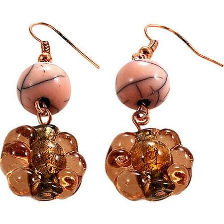 Alexa Starr Flower Shaped Glass Bead Drop Earrings With Pink Lucite Accent Beads