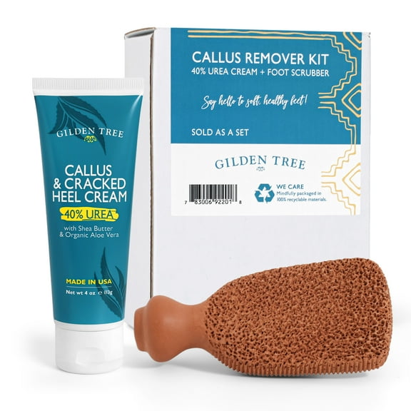 Gilden Tree Foot Callus Remover Kit - 40% Urea Cream & Handmade Terra-Cotta Pumice Stone for Feet - Callus Remover for Feet with Shea Butter & Aloe Vera - Cracked Heel Treatment & Moisturizer
