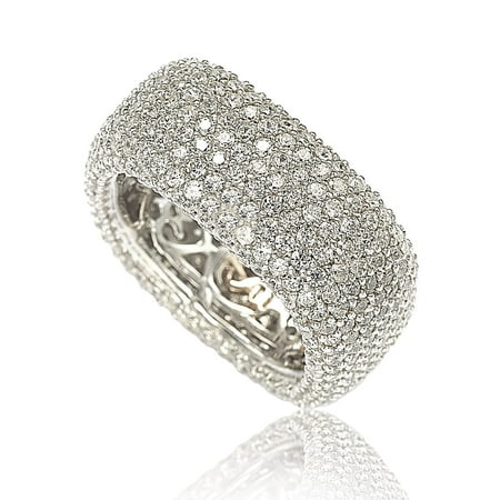 Sterling Silver Cubic Zirconia Square Pave Eternity Ring