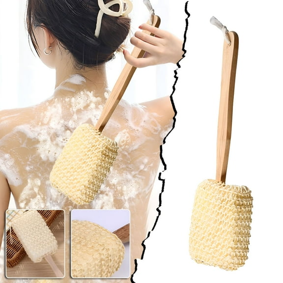 ACDANC Bathing Scrubber Sisal Sponge Shower Brush Long Handle Back Massage Scrubber Bath Washing Tool Back Lotion Applicator Wand for Shower Useful for Seniors