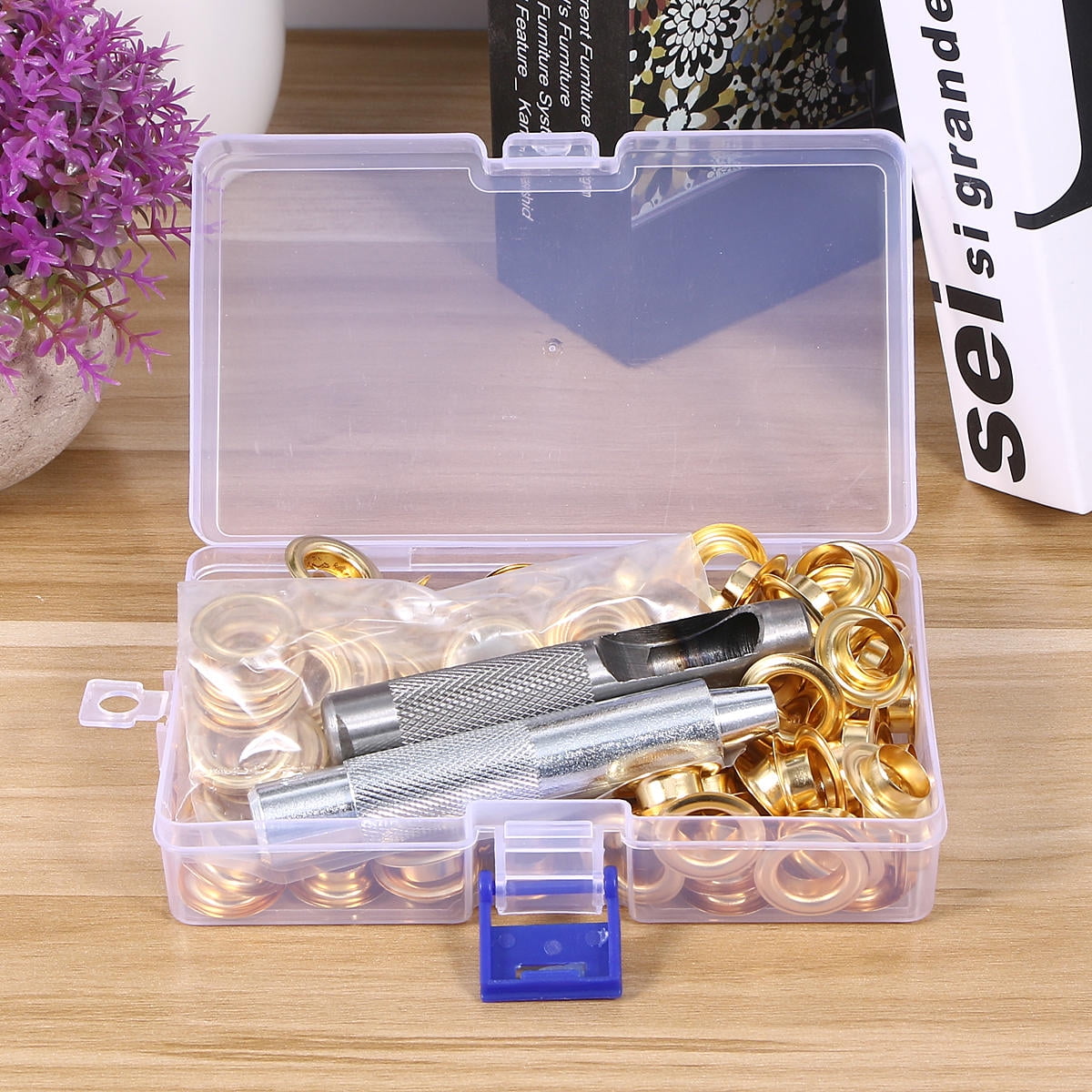 Worgeous 100pcs 12mm Grommets Kit Metal Eyelets Button with 3PC Tools for Shoes Clothes Crafts (Golden)