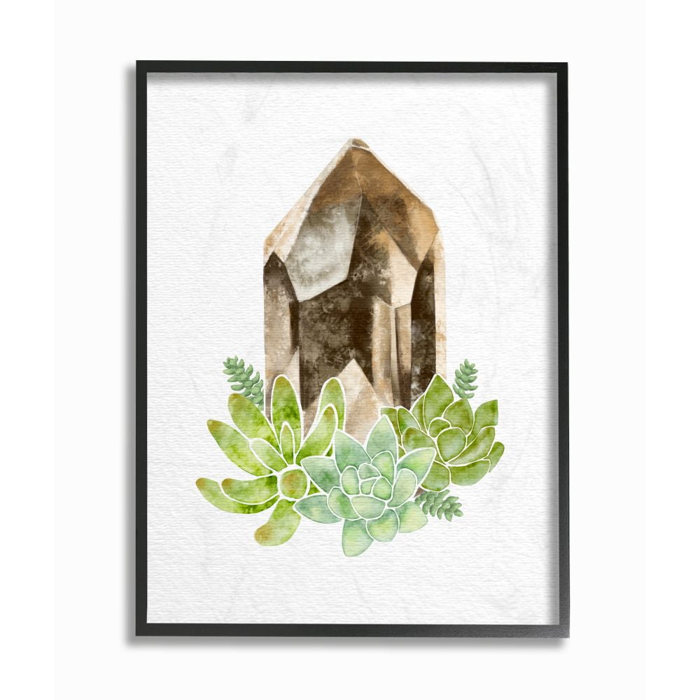 Stupell Industries Succulent Crystal Flower Brown Green Watercolor Painting Framed Wall Art by Ziwei Li