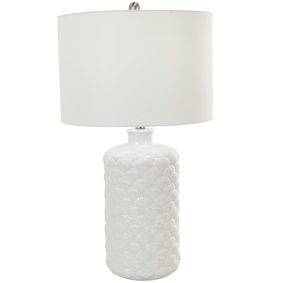 DecMode 27" Embedded Shell White Table Lamp with White Linen Shade