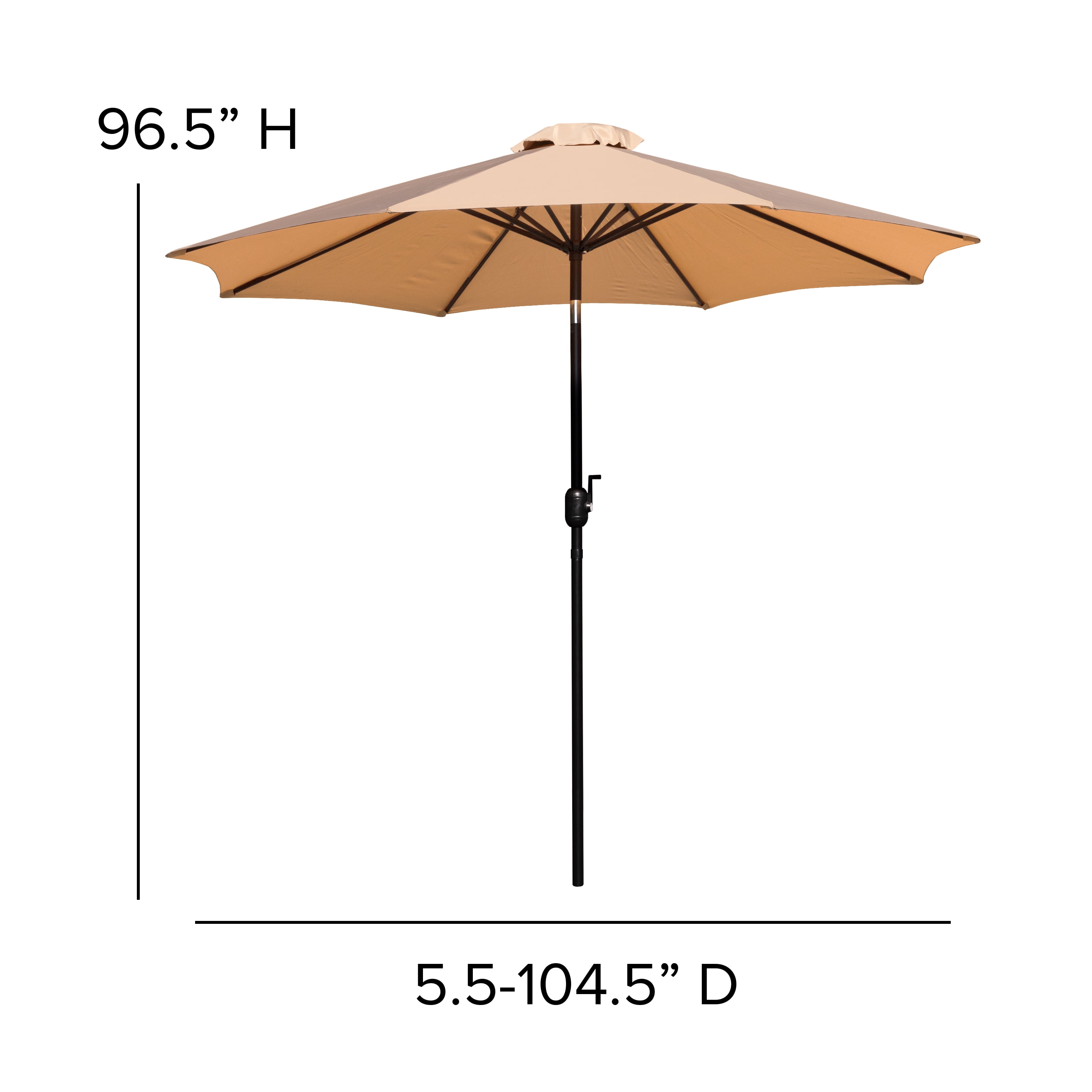 Merrick Lane Tan 9' Round UV Resistant Outdoor Patio Umbrella With Height Lever And 33° Push Button Tilt