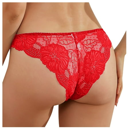 

BIZIZA Women Panty Mid Rise Seamless Breathable Mesh Sexy Underwear Briefs Red L