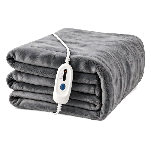 YAKEE Electric Heated Blanket 72"x84" Full Size - Soft Warm Coral Fleece, 4 Heat Levels, 10 Hours Auto-off, Machine Washable with Overheat Protection, Gray