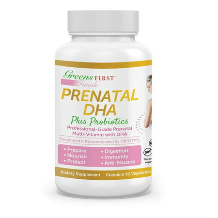 Greens First Female Prenatal With Vegan DHA Plus Probiotics, 90 Capsules – Prenatal Vitamin Formulated with DHA