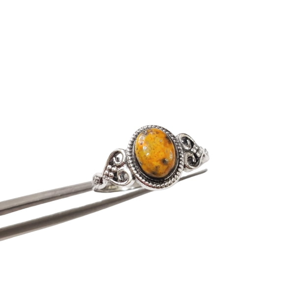 Natural Bumble bee Jasper Ring, Bumble bee Jasper Gemstone Ring, Tiny Bohemian Ring, 925 Sterling Silver, Designer Womens Ring, Christmas Thanksgiving, Handmade Statement Jewelry, Natural Jasper